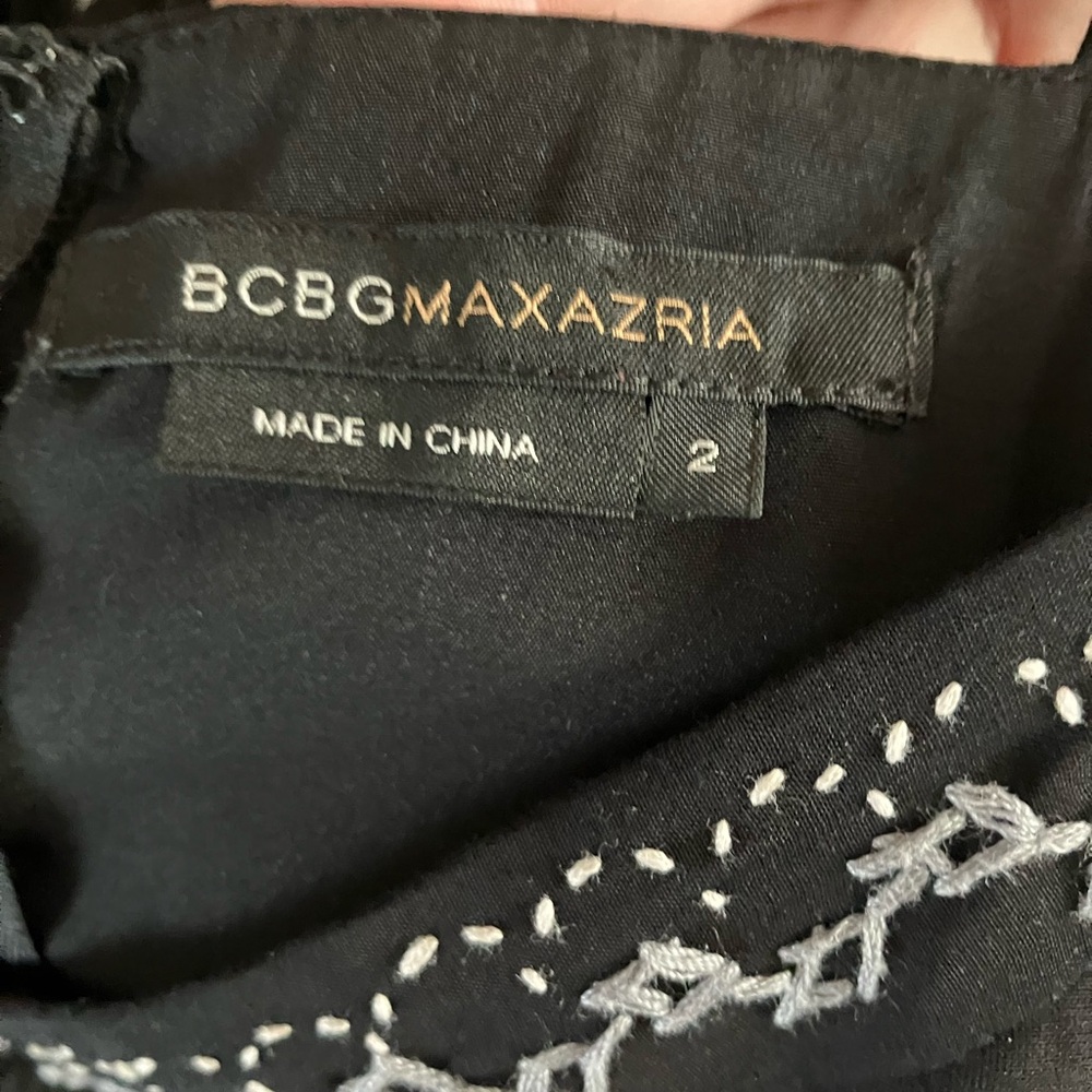$119 BCBG MaxAzaria black & white floral pleated cocktail dress tulle hem Size 2 - Picture 9 of 12